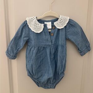 Blue Denim Kids Bodysuit with Lace Collar